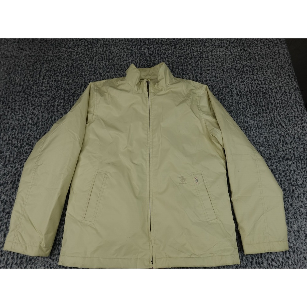 Santa Barbara Polo Racquet Club Jacket Mens M Cream Plaid Lined Windbreaker